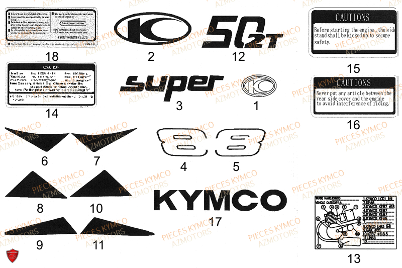 Decors KYMCO Pieces SUPER 8 50cc 2T EURO II (KF10AA)