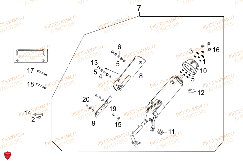 Echappement KYMCO Pieces SUPER 8 50cc 2T EURO II (KF10AA)