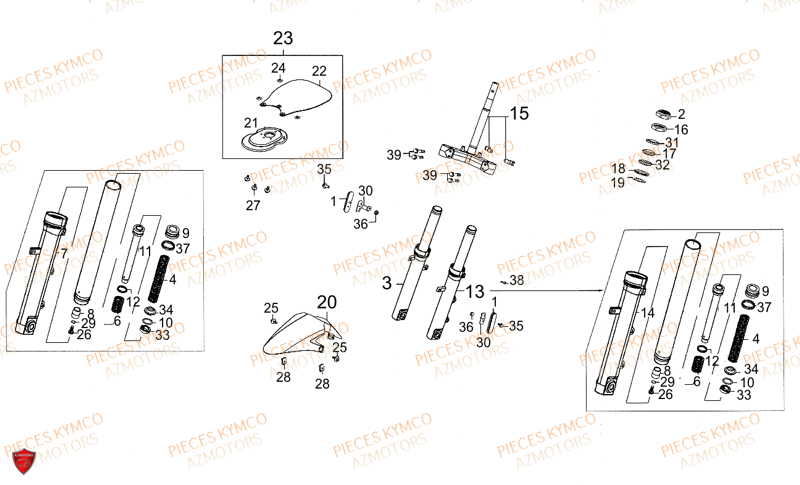 Fourche KYMCO Pieces SUPER 8 50cc 2T EURO II (KF10AA)
