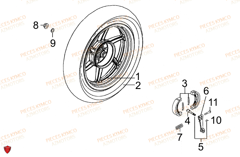 Roue Arriere KYMCO Pieces SUPER 8 50cc 2T EURO II (KF10AA)