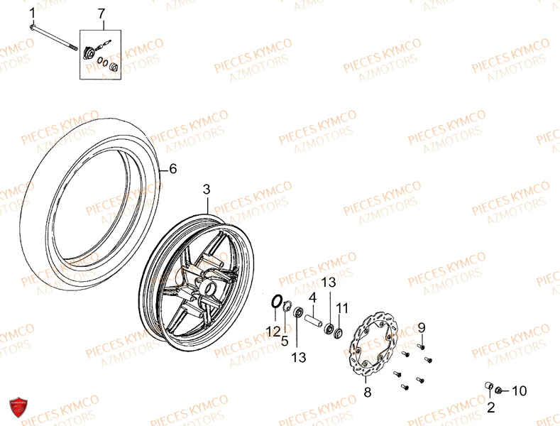 Roue Avant KYMCO Pieces SUPER 8 50cc 2T EURO II (KF10AA)