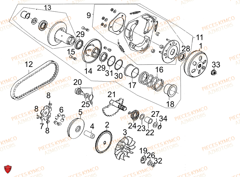 Variateur KYMCO Pieces SUPER 8 50cc 2T EURO II (KF10AA)