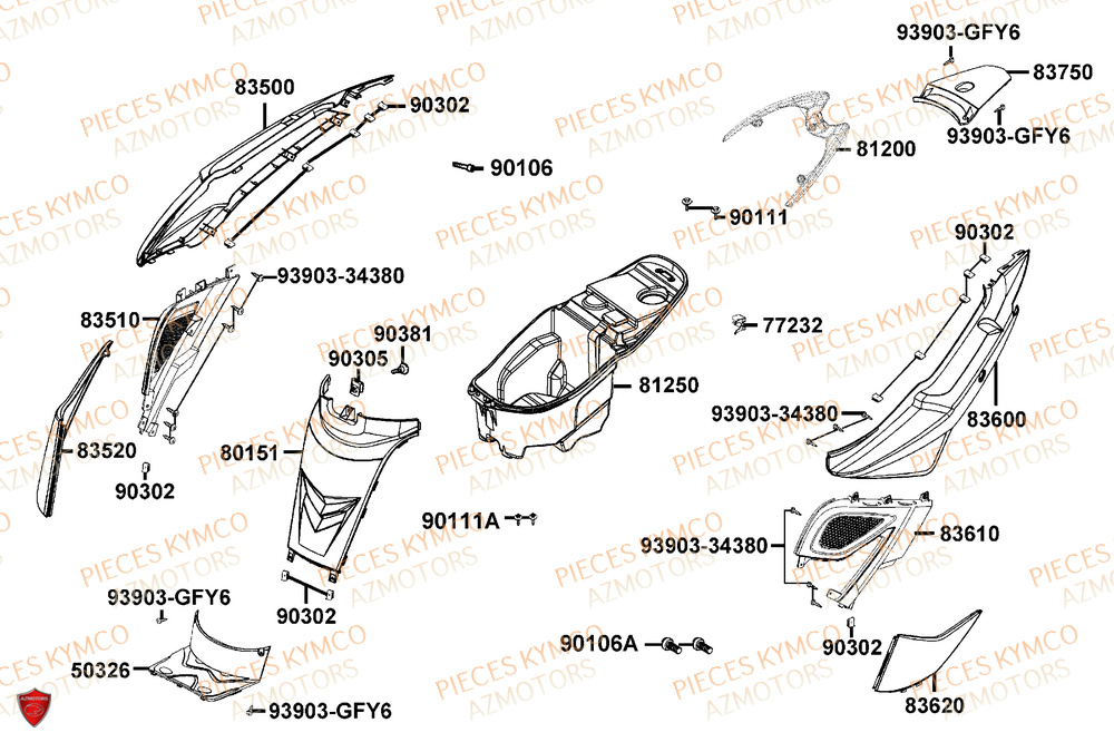 Carenage Arriere KYMCO Pièces SUPER 8 50R 4T EURO5+ (KP10GD)