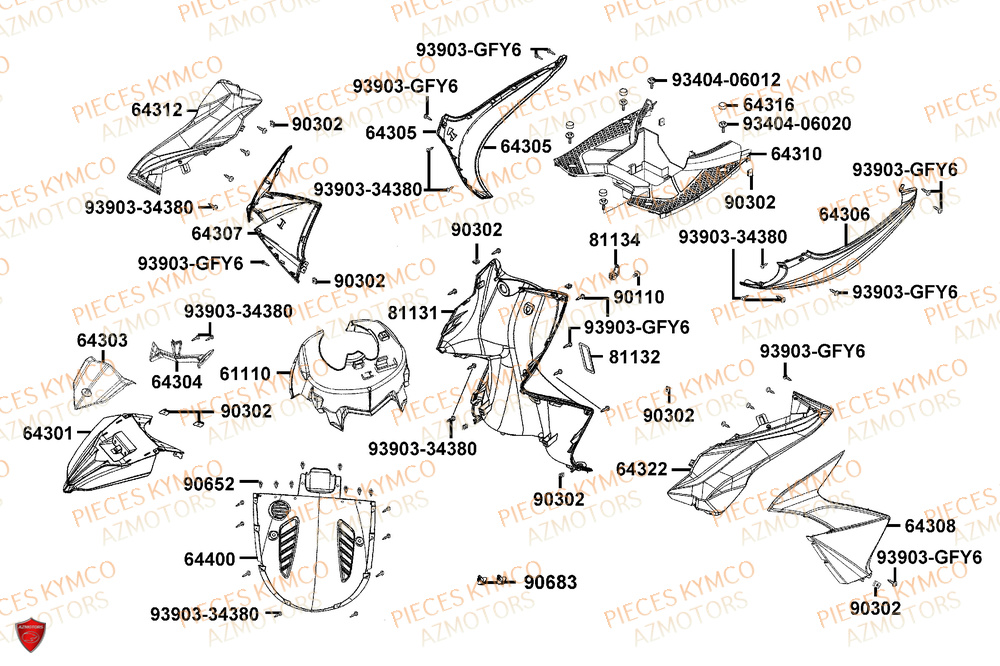 Carenage Avant KYMCO Pièces SUPER 8 50R 4T EURO5+ (KP10GD)