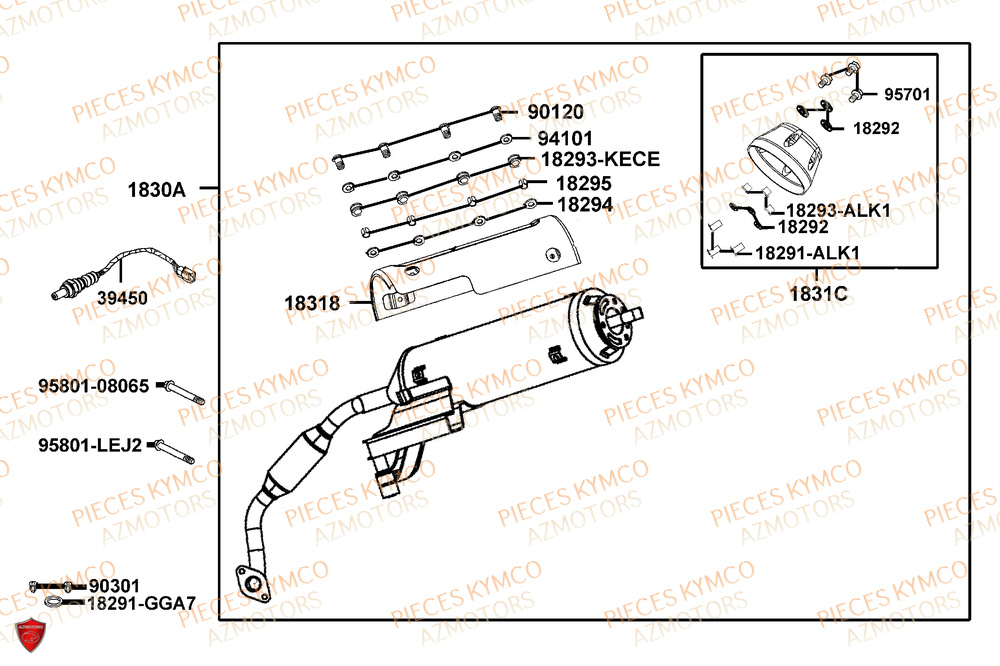 Echappement KYMCO Pièces SUPER 8 50R 4T EURO5+ (KP10GD)