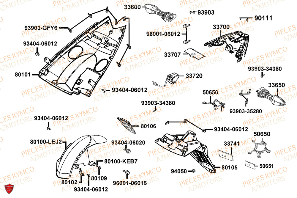 Feu Arriere KYMCO Pièces SUPER 8 50R 4T EURO5+ (KP10GD)