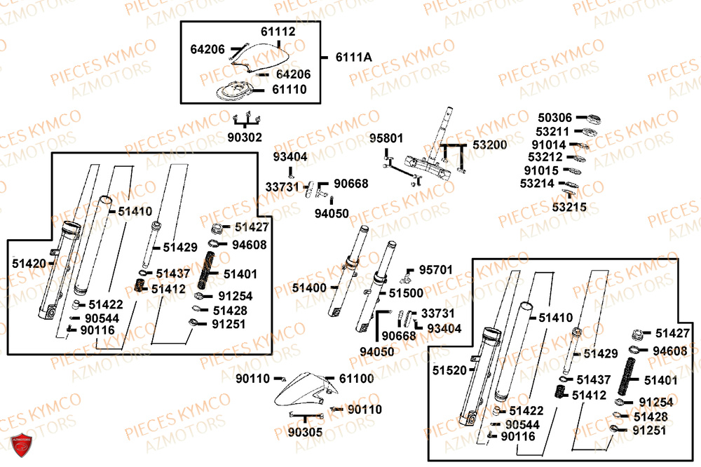 Fourche KYMCO Pièces SUPER 8 50R 4T EURO5+ (KP10GD)