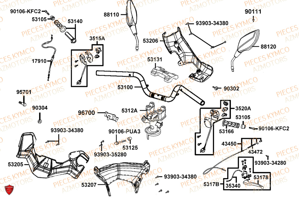 Guidon KYMCO Pièces SUPER 8 50R 4T EURO5+ (KP10GD)