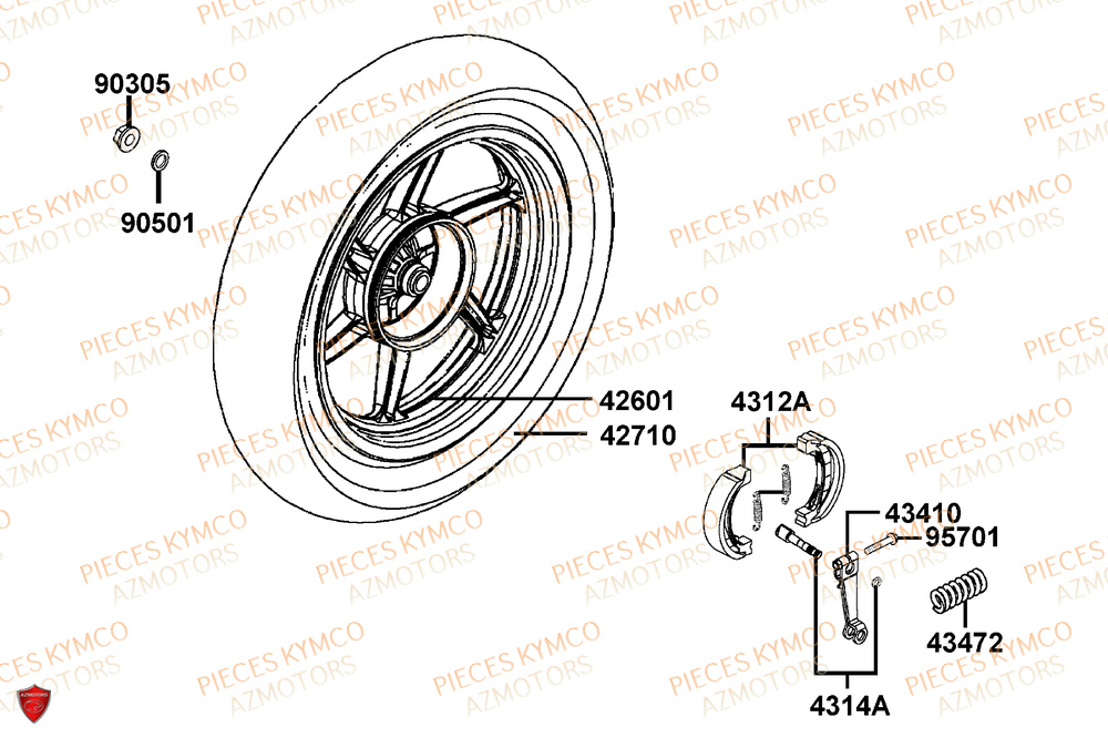 Roue Arriere KYMCO Pièces SUPER 8 50R 4T EURO5+ (KP10GD)