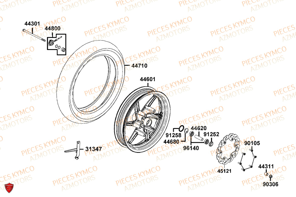 Roue Avant KYMCO Pièces SUPER 8 50R 4T EURO5+ (KP10GD)