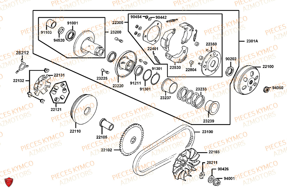 Variateur KYMCO Pièces SUPER 8 50R 4T EURO5+ (KP10GD)
