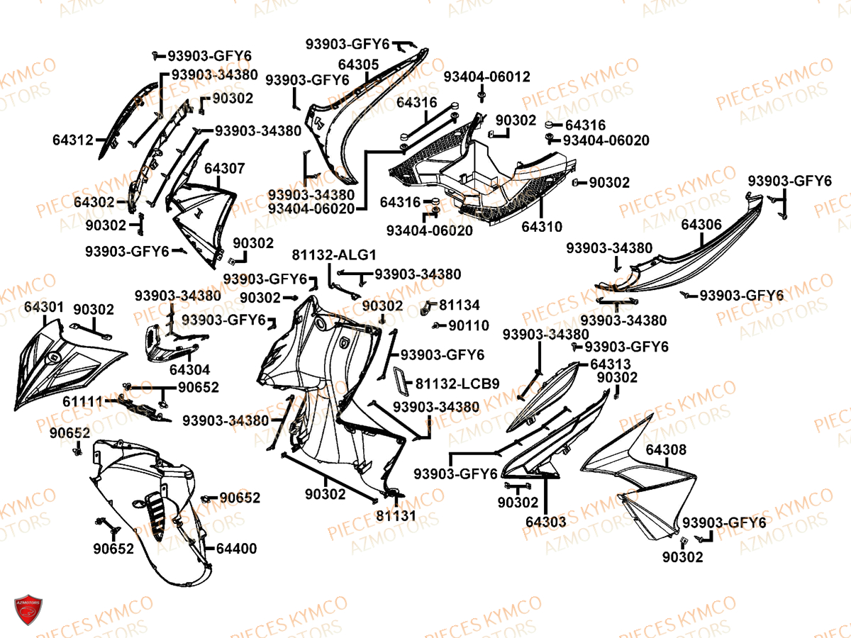 CARENAGE_AVANT KYMCO Pieces Scooter Kymco SUPER 8 2T MMC [2014]