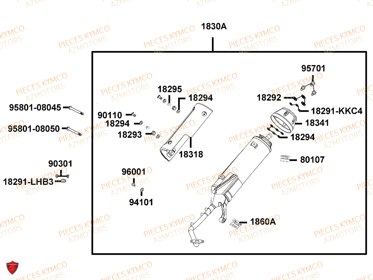 Echappement KYMCO Pieces SUPER 8 50 MMC (KF10CA)