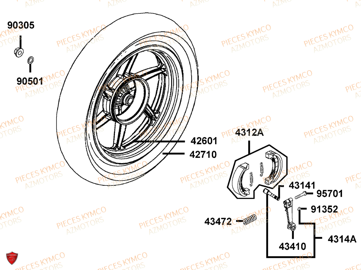 Roue Arriere KYMCO Pieces SUPER 8 50 MMC (KF10CA)