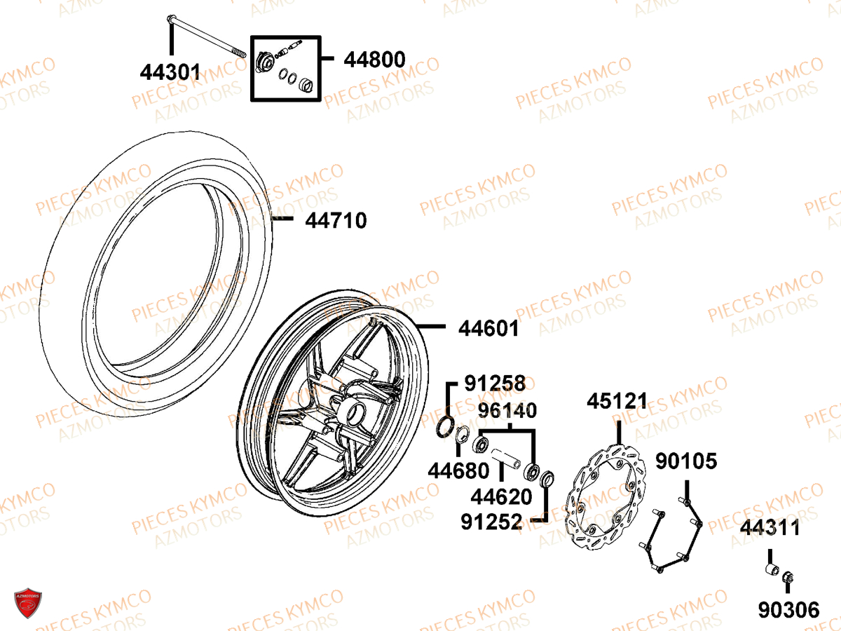 Roue Avant KYMCO Pieces SUPER 8 50 MMC (KF10CA)