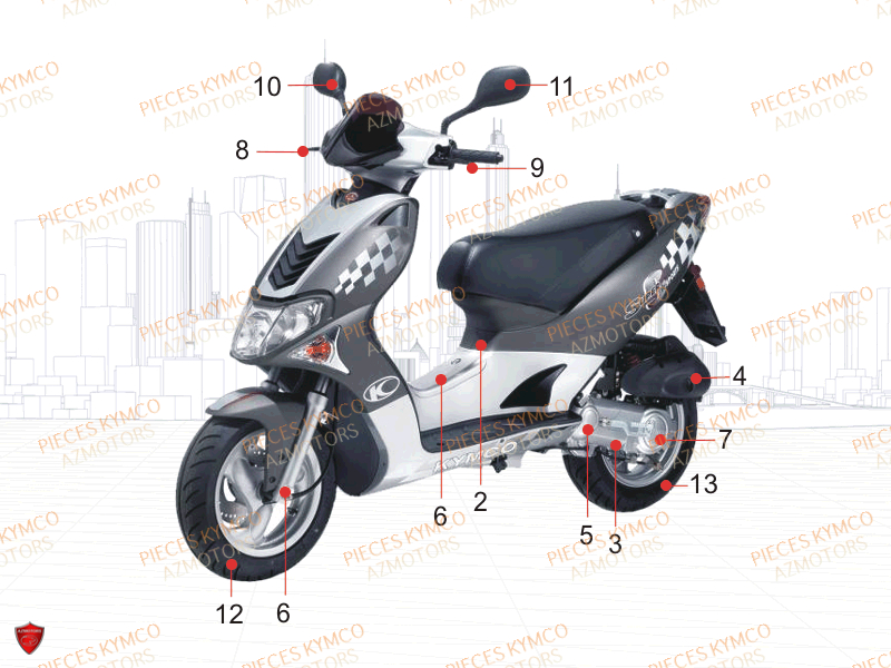 Consommables KYMCO Pieces SUPER 9 AC 50cc 2T EURO II (SF10DM)