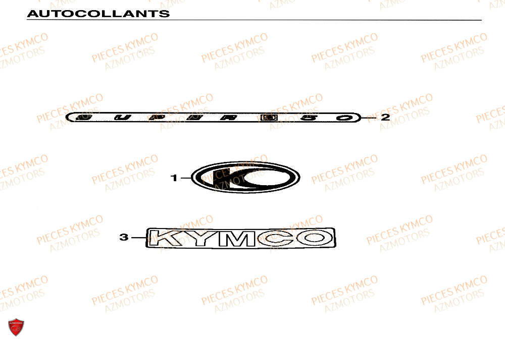 Autocollants KYMCO Pieces SUPER 9 AC 50cc 2T EURO II (SF10DM)
