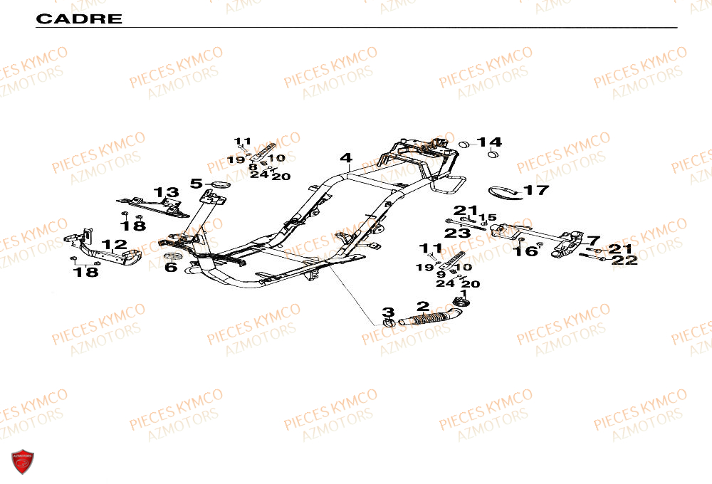 Cadre KYMCO Pieces SUPER 9 AC 50cc 2T EURO II (SF10DM)