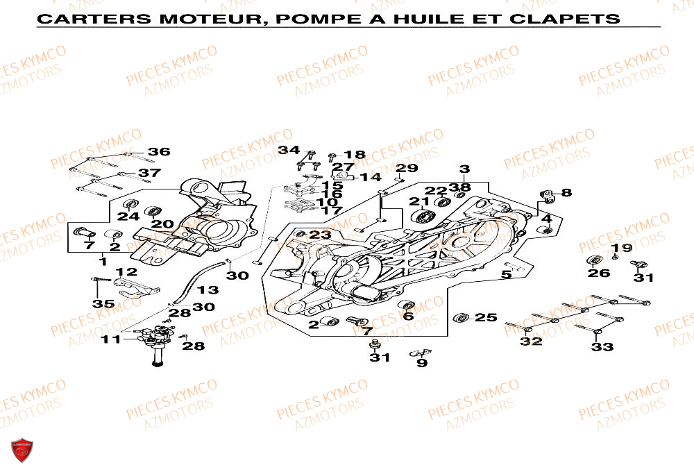 CARTER_MOTEUR KYMCO Pièces Scooter SUPER 9 AC 50cc 2T EURO II 