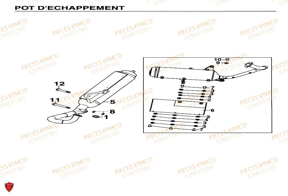 Echappement KYMCO Pieces SUPER 9 AC 50cc 2T EURO II (SF10DM)