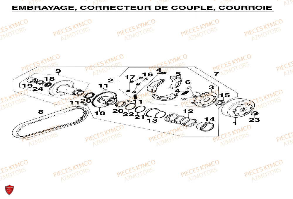 Embrayage KYMCO Pieces SUPER 9 AC 50cc 2T EURO II (SF10DM)