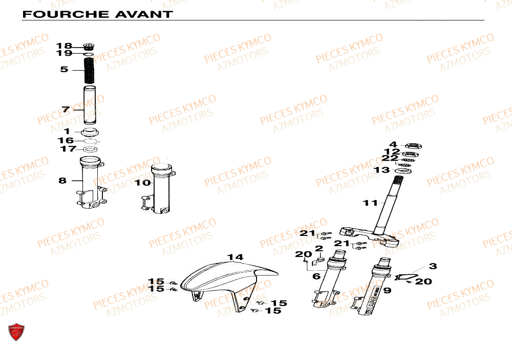 Fourche KYMCO Pieces SUPER 9 AC 50cc 2T EURO II (SF10DM)