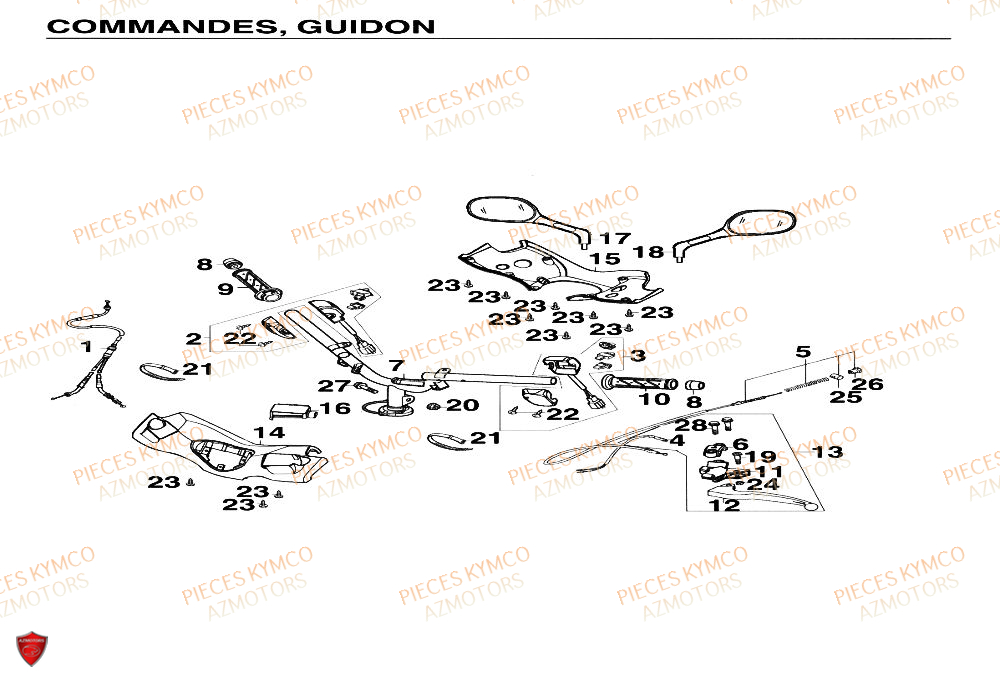 Guidon KYMCO Pieces SUPER 9 AC 50cc 2T EURO II (SF10DM)