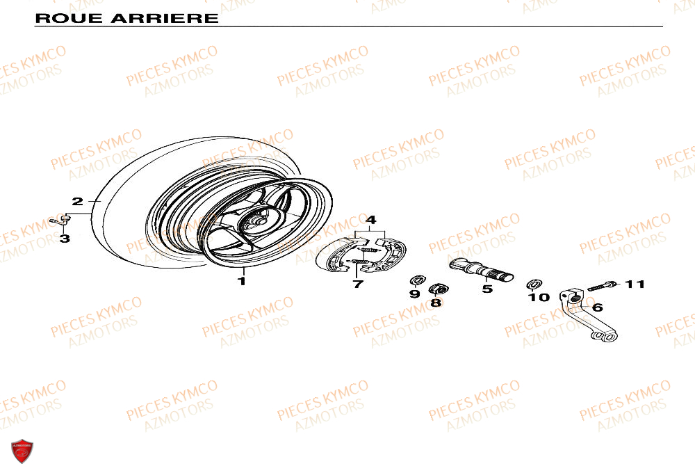 Roue Arriere KYMCO Pieces SUPER 9 AC 50cc 2T EURO II (SF10DM)