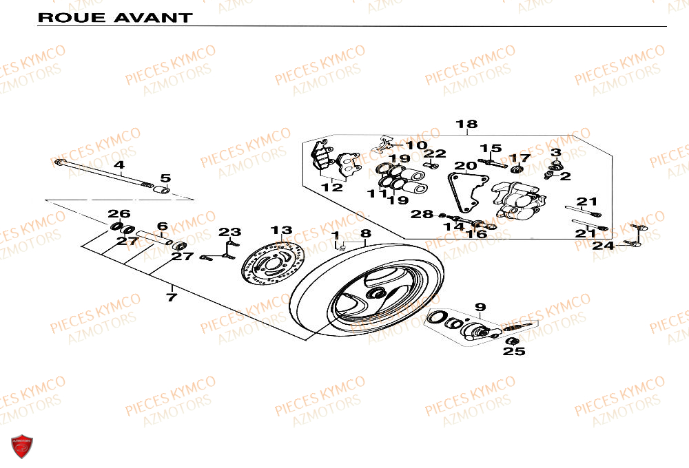 Roue Avant KYMCO Pieces SUPER 9 AC 50cc 2T EURO II (SF10DM)