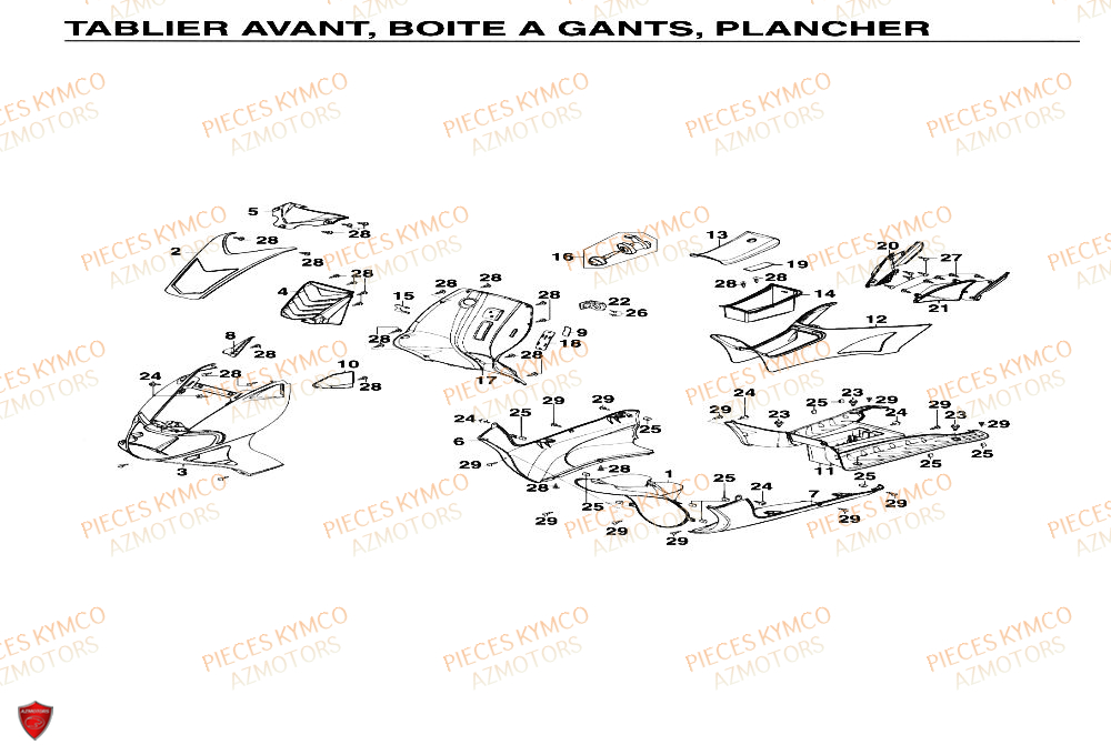 Tablier Avant KYMCO Pieces SUPER 9 AC 50cc 2T EURO II (SF10DM)