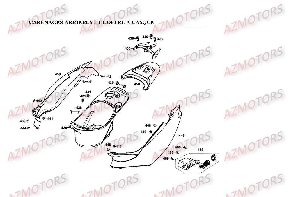Carenages Arrieres Et Coffre A Casque KYMCO Pieces SUPER 9 LC 50cc 2T EURO I
