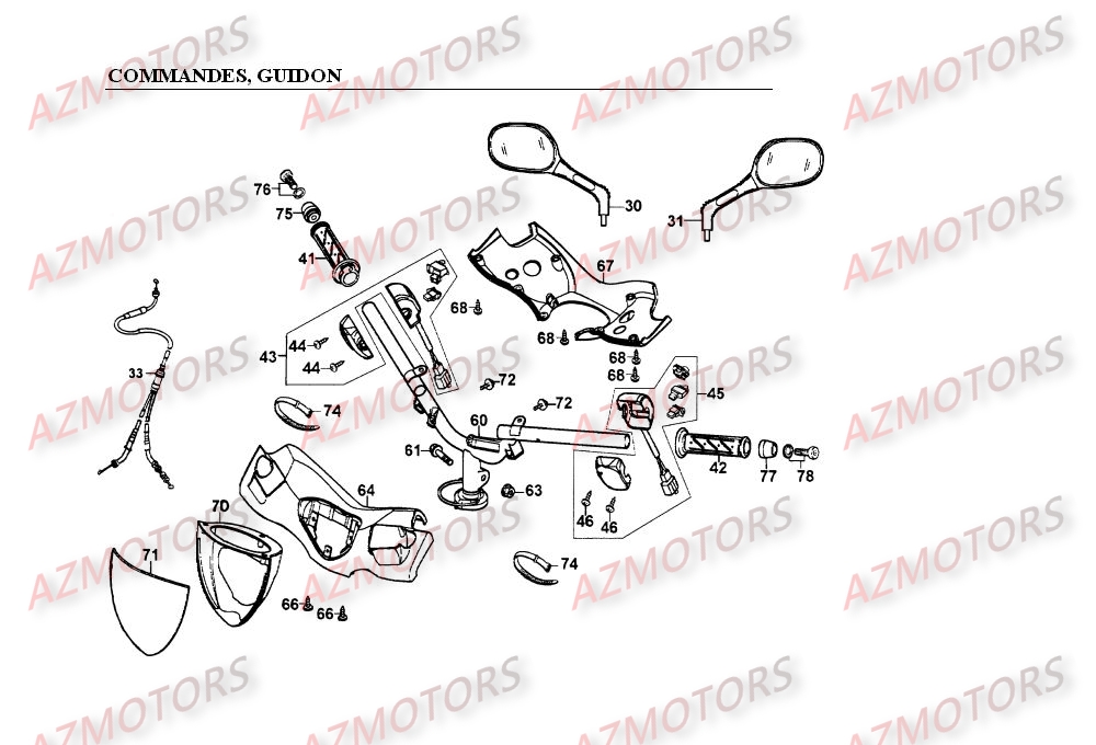 Commandes   Guidon KYMCO Pieces SUPER 9 LC 50cc 2T EURO I