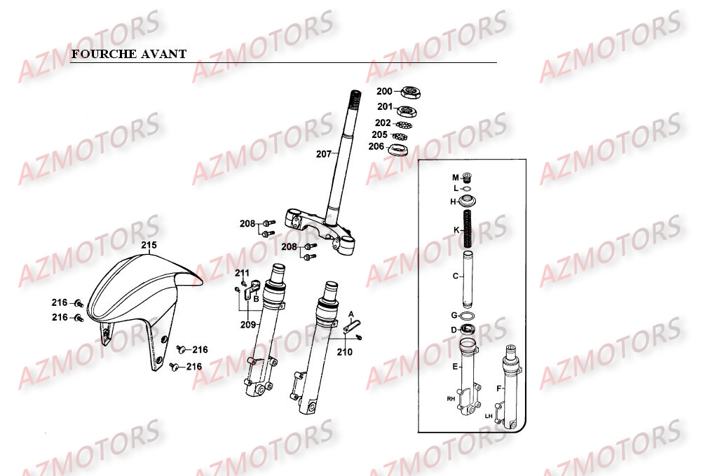Fourche Avant KYMCO Pieces SUPER 9 LC 50cc 2T EURO I