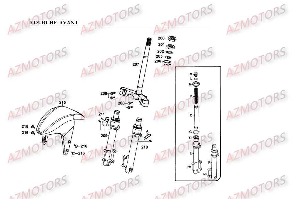 FOURCHE AVANT KYMCO Pièces Scooter SUPER SUPER 9 LC 50cc 2T EURO II 