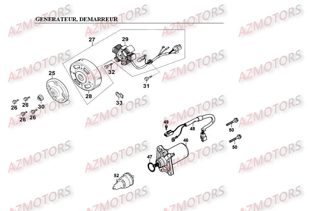 Generateur   Demarreur KYMCO Pieces SUPER 9 LC 50cc 2T EURO I