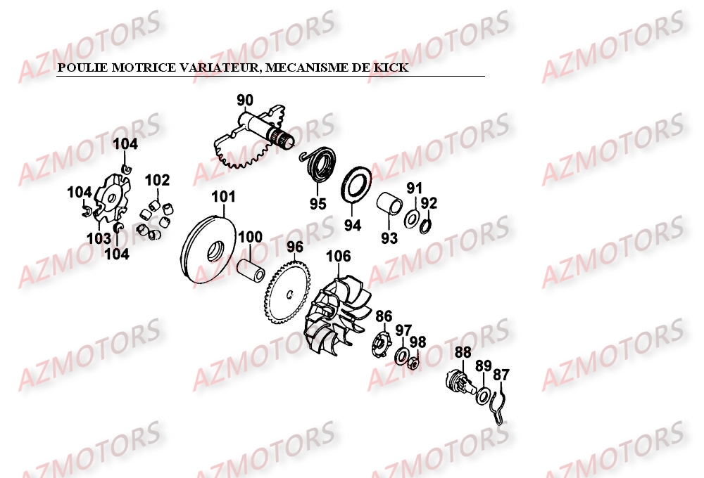Poulie Motrice Variateur   Mecanisme De Kick KYMCO Pieces SUPER 9 LC 50cc 2T EURO I