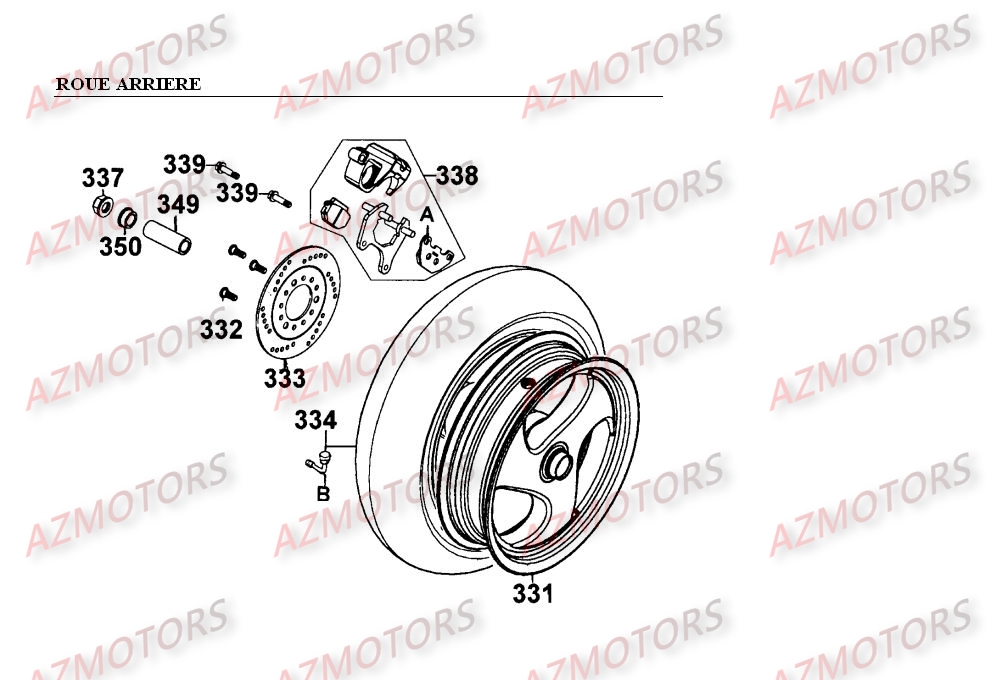 Roue Arriere KYMCO Pieces SUPER 9 LC 50cc 2T EURO I