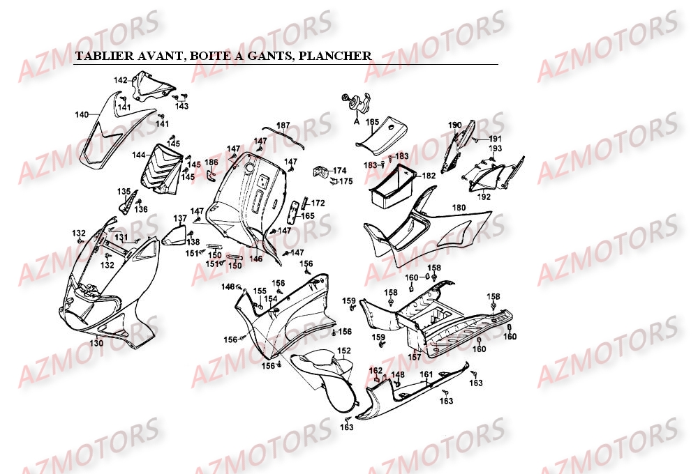 Tablier Avant   Boite A Gants   Plancher KYMCO Pieces SUPER 9 LC 50cc 2T EURO I