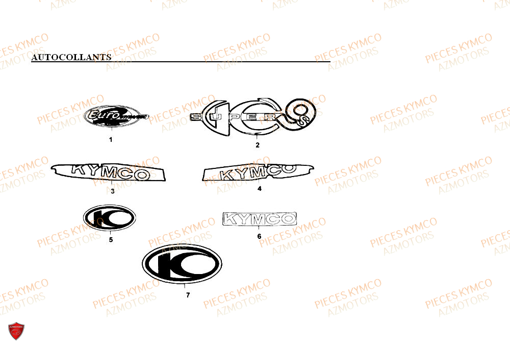 Autocollants KYMCO Pieces SUPER 9 MMC AC 50cc 2T EURO II (SF10DN)