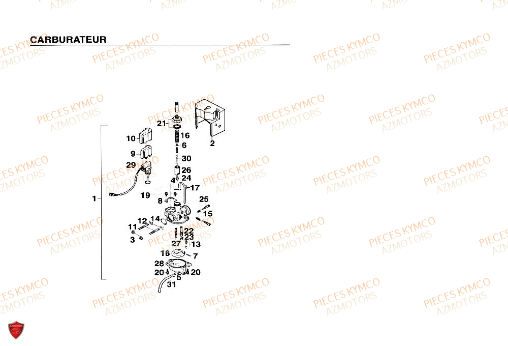 CARBURATEUR KYMCO Pièces Scooter SUPER 9 MMC AC 50cc 2T EURO II