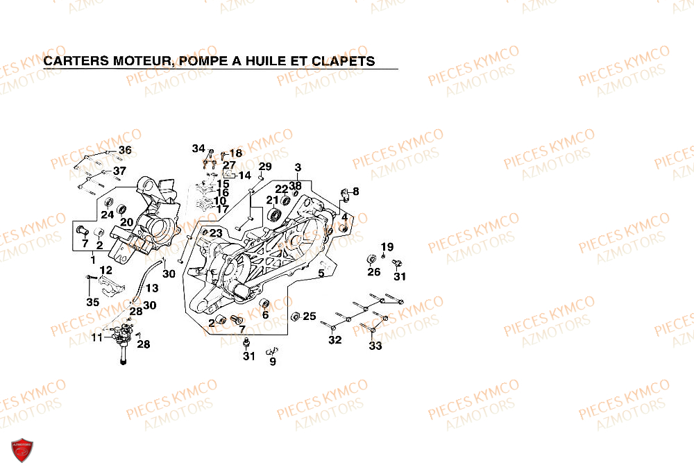 CARTER_MOTEUR KYMCO Pièces Scooter SUPER 9 MMC AC 50cc 2T EURO II