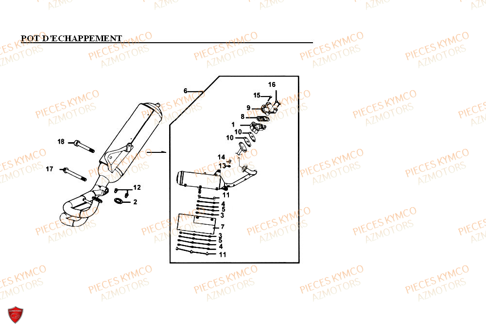 Echappement KYMCO Pieces SUPER 9 MMC AC 50cc 2T EURO II (SF10DN)