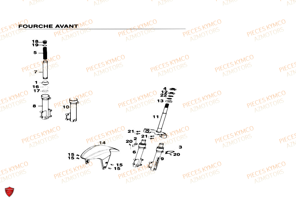 Fourche KYMCO Pieces SUPER 9 MMC AC 50cc 2T EURO II (SF10DN)