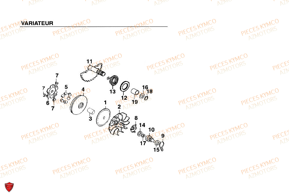 Variateur KYMCO Pieces SUPER 9 MMC AC 50cc 2T EURO II (SF10DN)