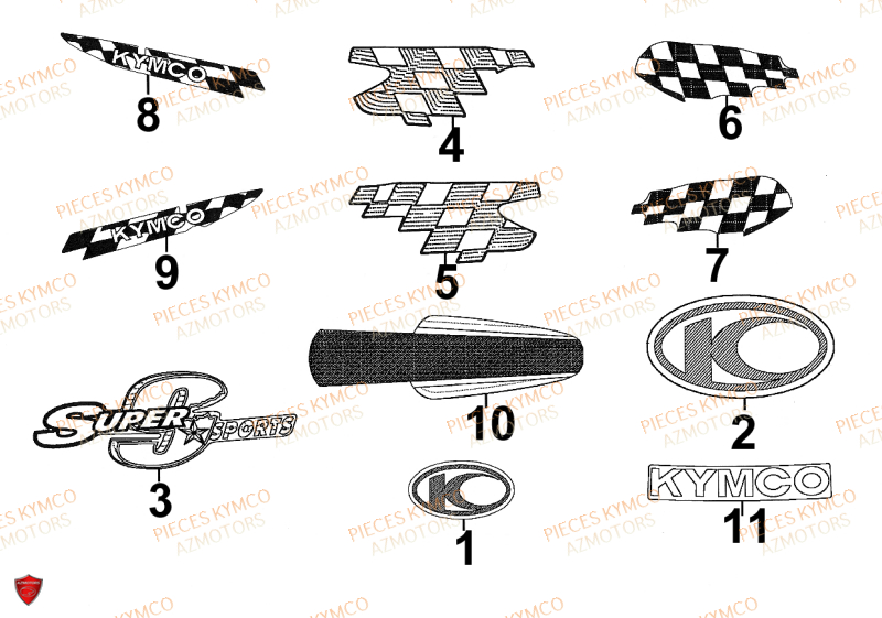 Decors KYMCO Pieces SUPER 9 AC 50cc 2T EURO II SPORT (SF10DS)