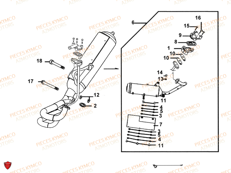 Echappement KYMCO Pieces SUPER 9 AC 50cc 2T EURO II SPORT (SF10DS)