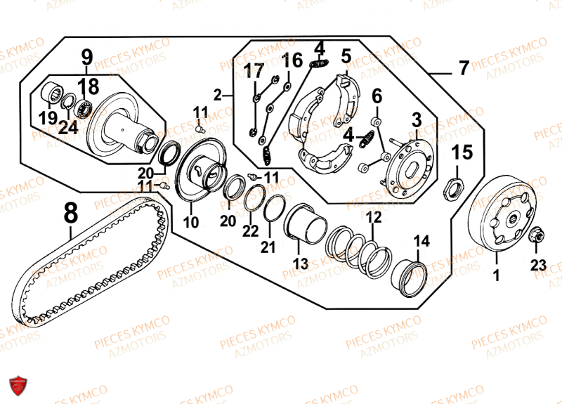 Embrayage KYMCO Pieces SUPER 9 AC 50cc 2T EURO II SPORT (SF10DS)