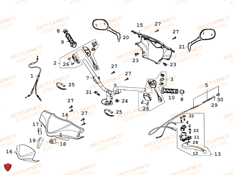 Guidon KYMCO Pieces SUPER 9 AC 50cc 2T EURO II SPORT (SF10DS)