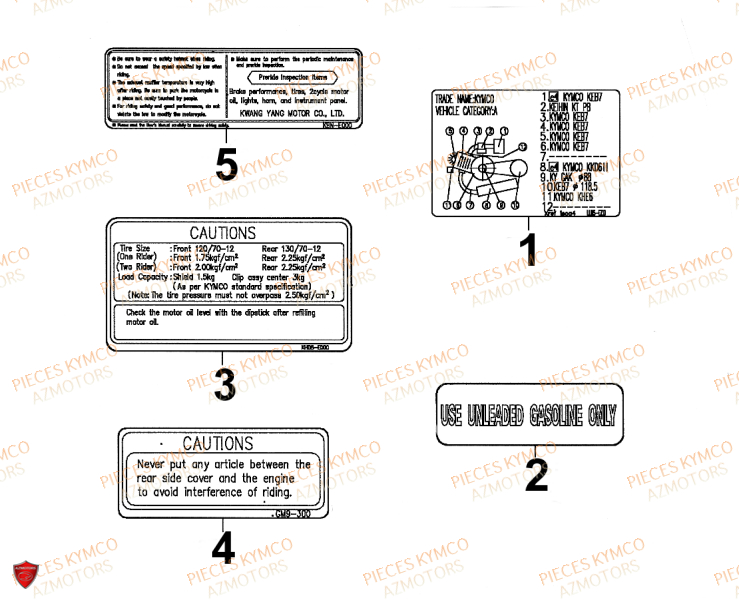 Labels KYMCO Pieces SUPER 9 AC 50cc 2T EURO II SPORT (SF10DS)