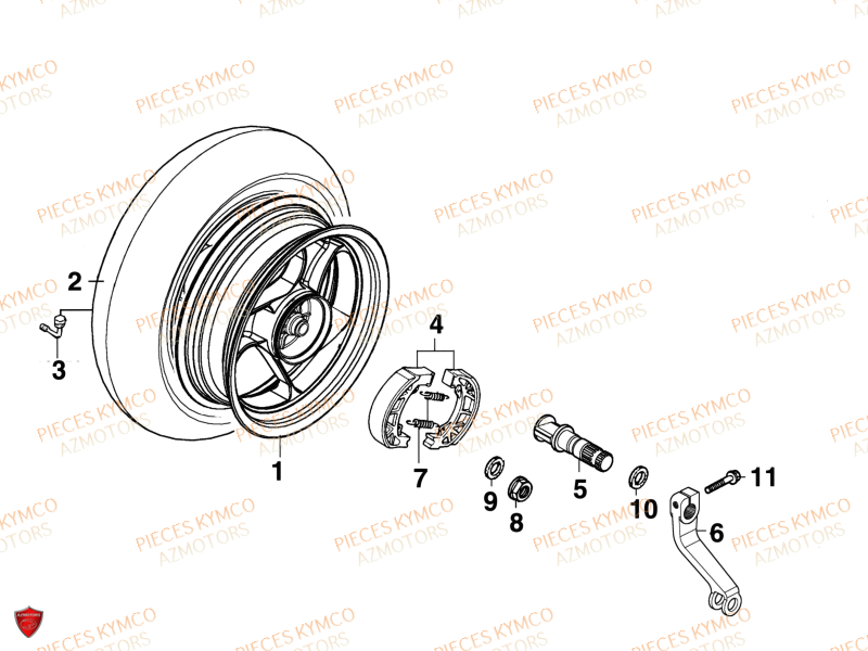 Roue Arriere KYMCO Pieces SUPER 9 AC 50cc 2T EURO II SPORT (SF10DS)
